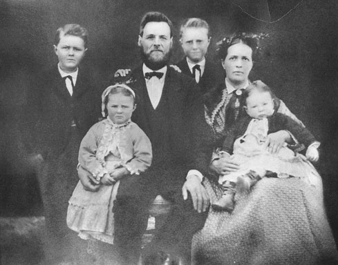 William Staley Family, c. 1877 -- A.E. Staley (Gene) standing on far left Photo courtesy of the Staley Family